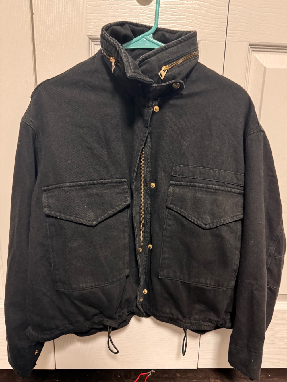 AllSaints Black Military-Style Field Jacket with Gold Hardware